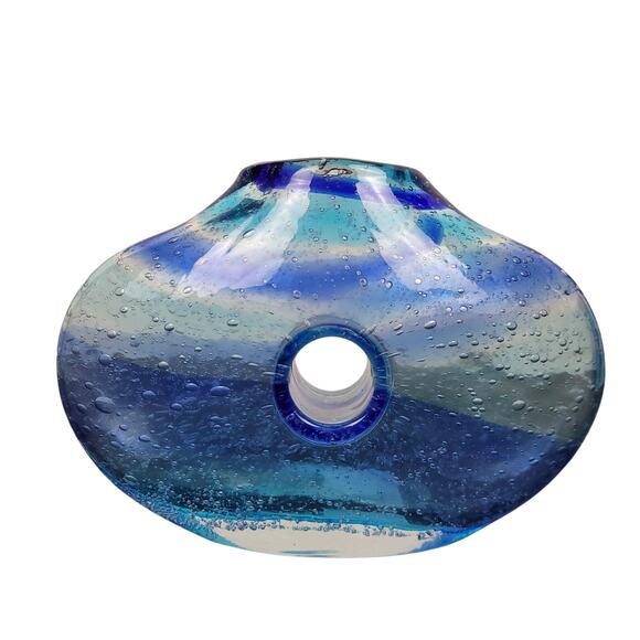 Vintage Margie's Garden Bubble Glass Art 10" & 5" Handblown Donut Hole Vase Set - Picture 8 of 12